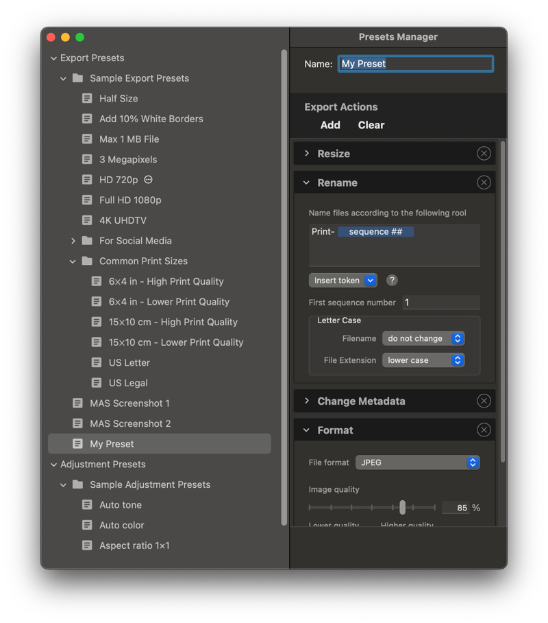 iBatch screenshot - Presets