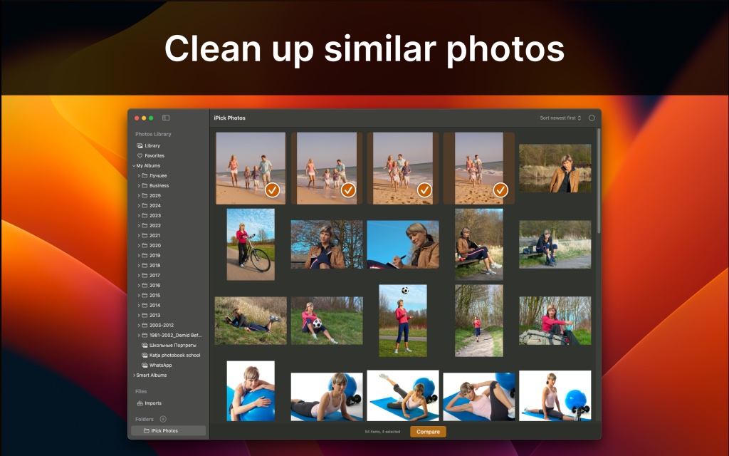 iPick on Mac: browsing the Photos Library with similar photos selected for comparison