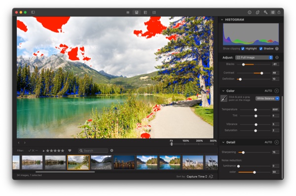 Photo Sense on Mac: color clipping overlays highlighting overexposed and underexposed areas