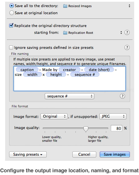 Resize Sense - Output options